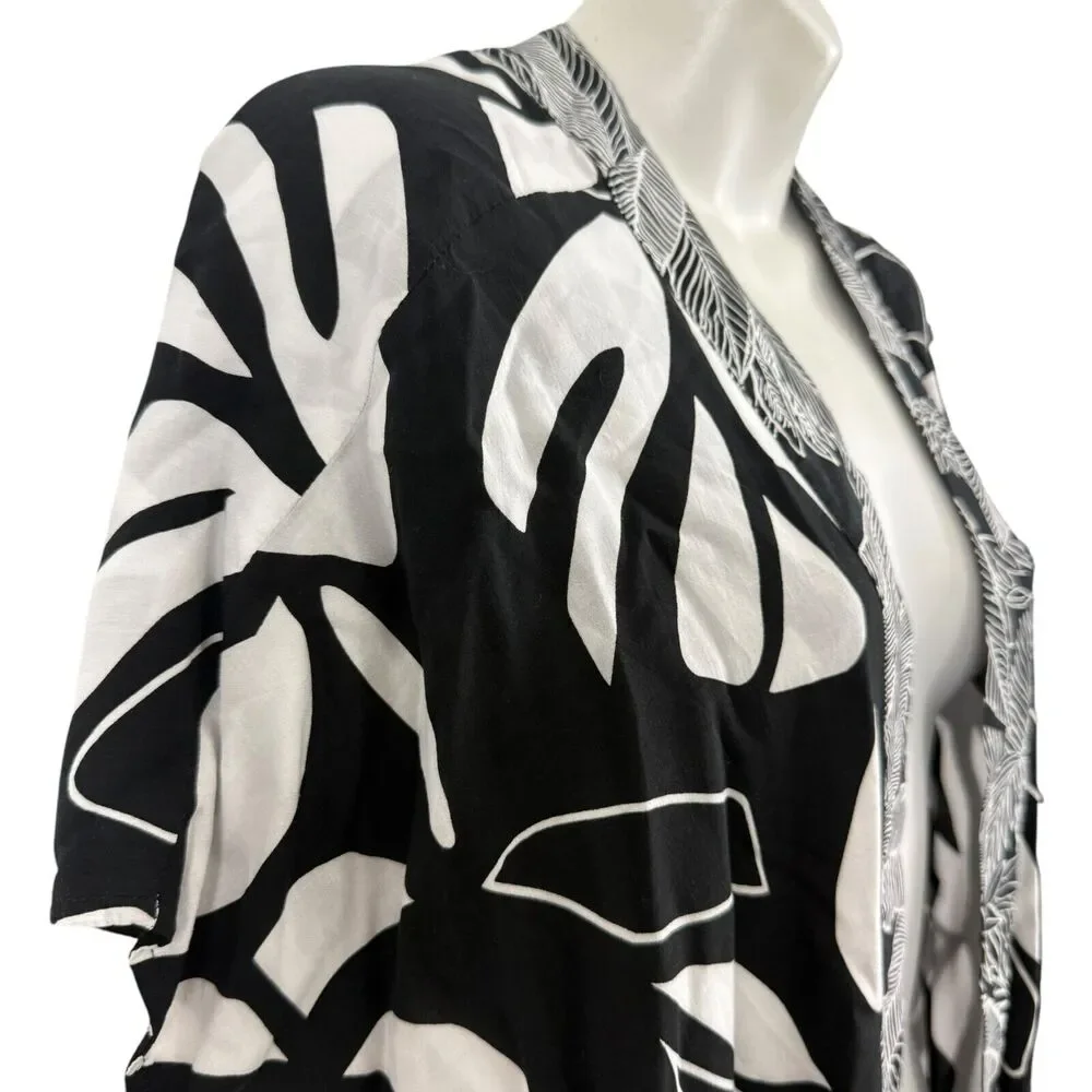 Chicos Printed Boarder Ruana Reversible Womens Open Kimono Jacket Black sz S / M